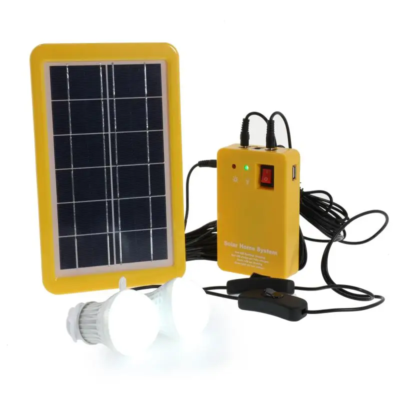 3W Solar Panel Emergency Light Kit, Solar Generator 4 Heads USB Charger Cable with 2 LED Light Bulb for Outdoor Camping image 3