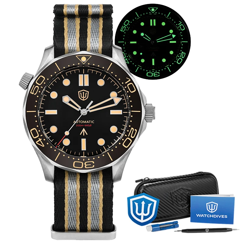 Watchdives WD007 V4 Herenhorloges PT5000 Automatisch uurwerk Nylon bandhorloge 200 m waterdicht Mechanische horloges met geschenkdoos