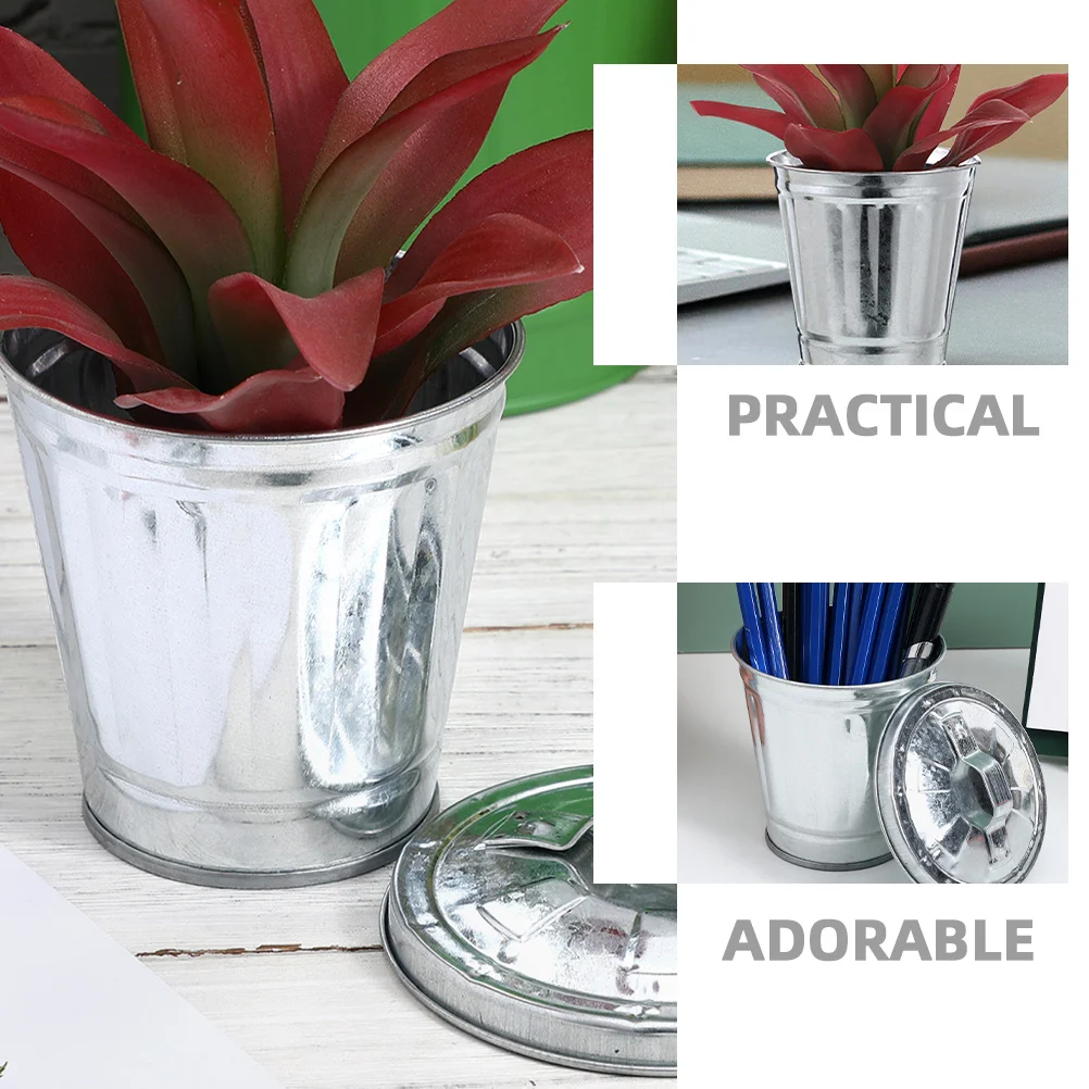 

2pcs Desktop Trash Can Metal Small Waste Bucket With Lid For Office Home Storage Holder Pen Container Multi-Functional Table