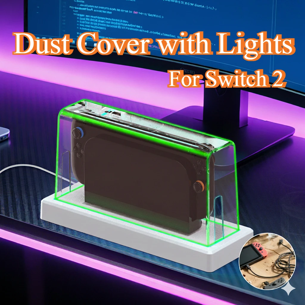 2025 For Switch 2 Case Dust Cover with LED Colors Light Base, Acrylic Display Case Anti-Scratch Waterproof Dock Cover Switch 2