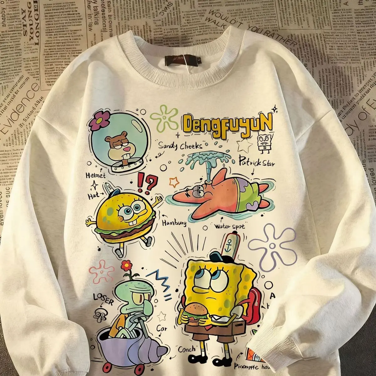 

SpongeBob SquarePants Hoodie Student Spring Autumn Lightweight Fleece Lined Pullover Casual Sweatshirt Unisex Daily Streetwear
