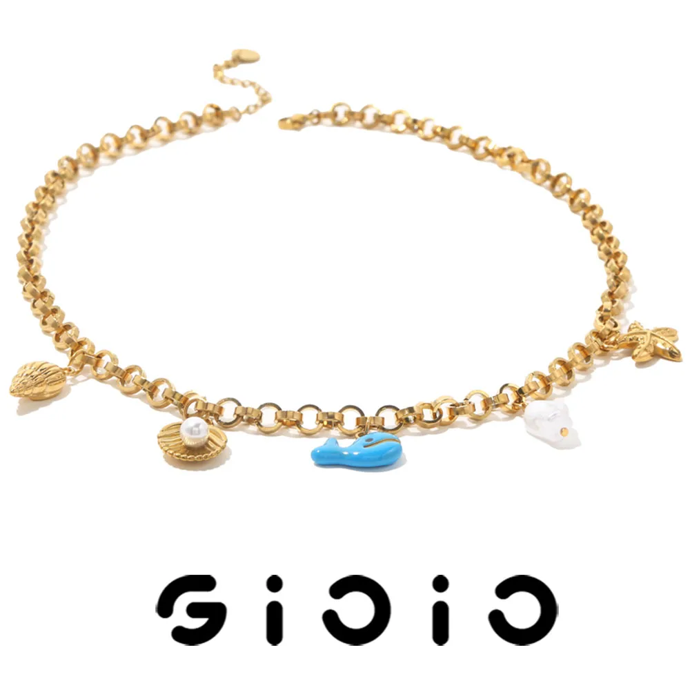 

GIOIO Stainless Steel Oil Drip Whale Ocean Style Pendant Necklace Gold-Plated Waterproof Conch Starfish Fashion Beach Jewelry