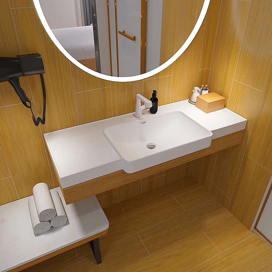 4.0 Hotel custom wash basin seamless artificial stone integrated basin toilet bathroom cabinet acrylic washbasin