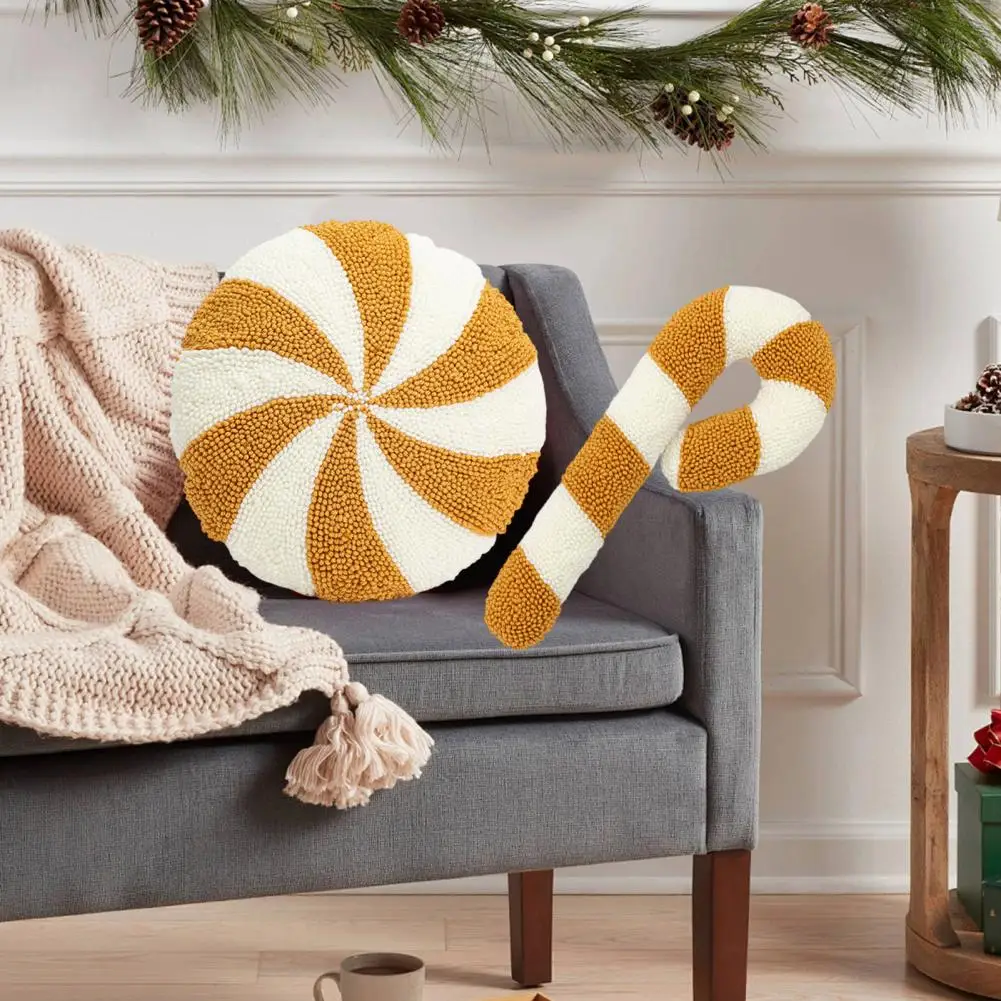 

Holiday Decorative Pillow Festive Christmas Pillow Set with Candy Cane House Shape Contrast Colors Holiday Decorations for Car