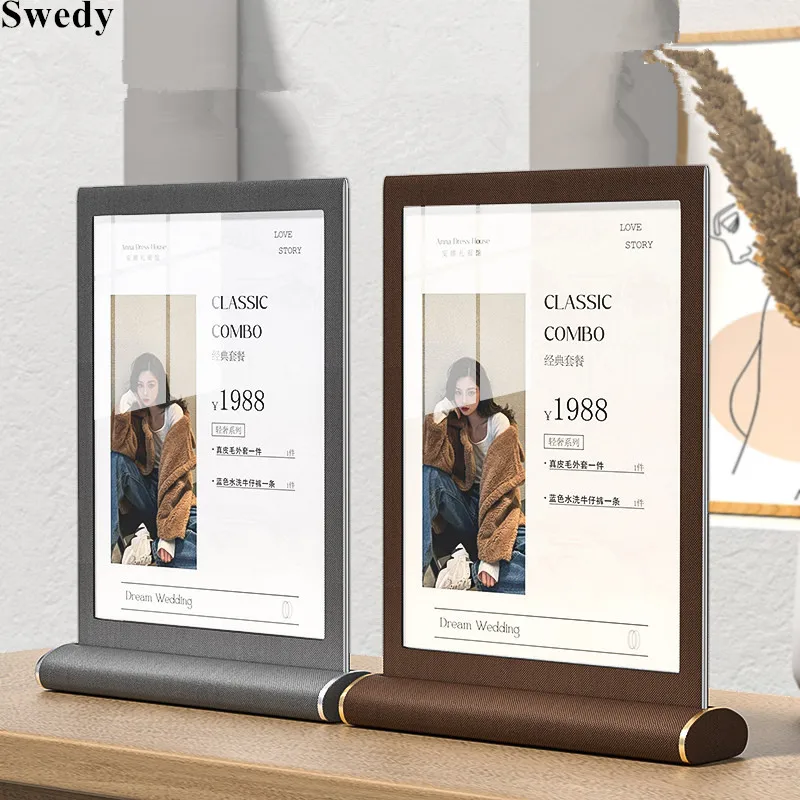 3 PCS A5 148x210mm PU Leather Acrylic Sign Holder Display Stand Photo Picture Poster Frame Restaurant Menu Price Paper Holder