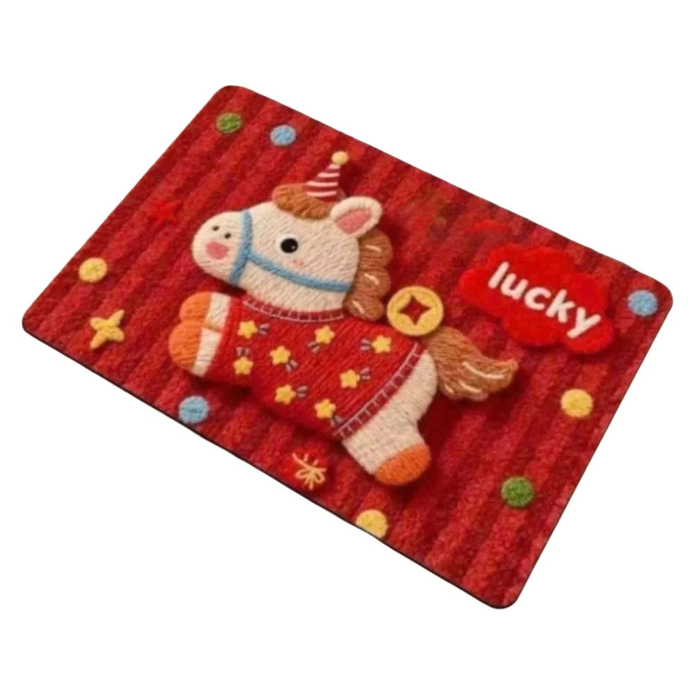 

New Horse Pattern New Year Door Mat Red Door Carpet Soft Water Absorption Blanket Home Decorations
