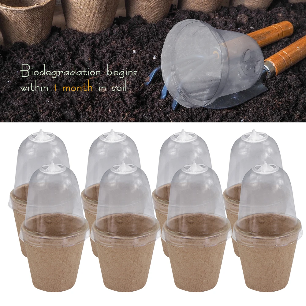 

120x60mm Biodegradable Plant Seed Starting Pot Garden Nursery Seedling Cup with Transparent Cover Humidity Dome Gardening Tools