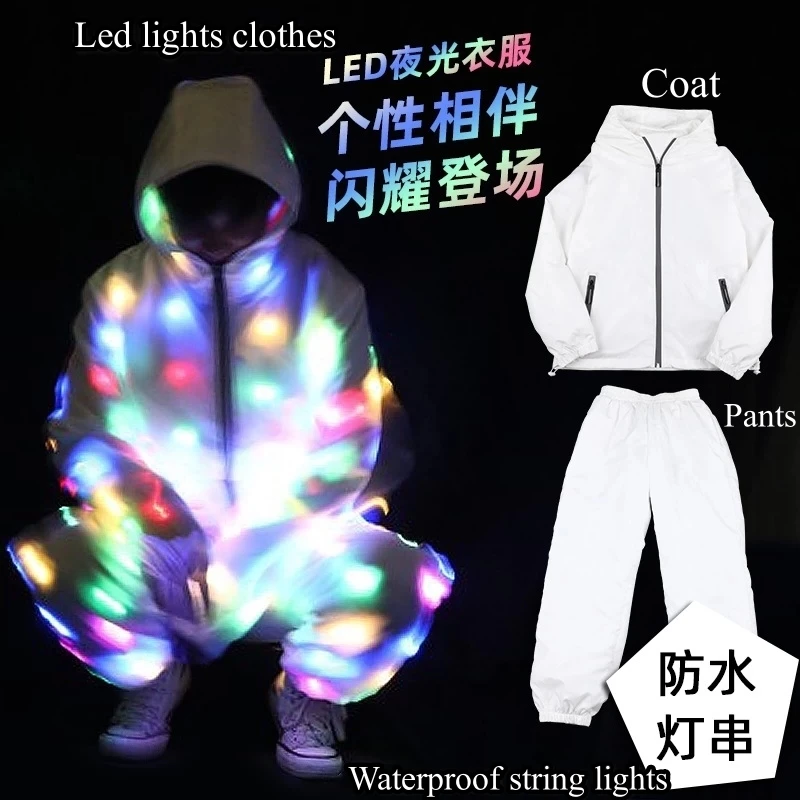 

Led lights Clothes Luminous Men Women Jacket Hooded Pants Carnival Dance Performance Flash Fancy Night Running Led Costume