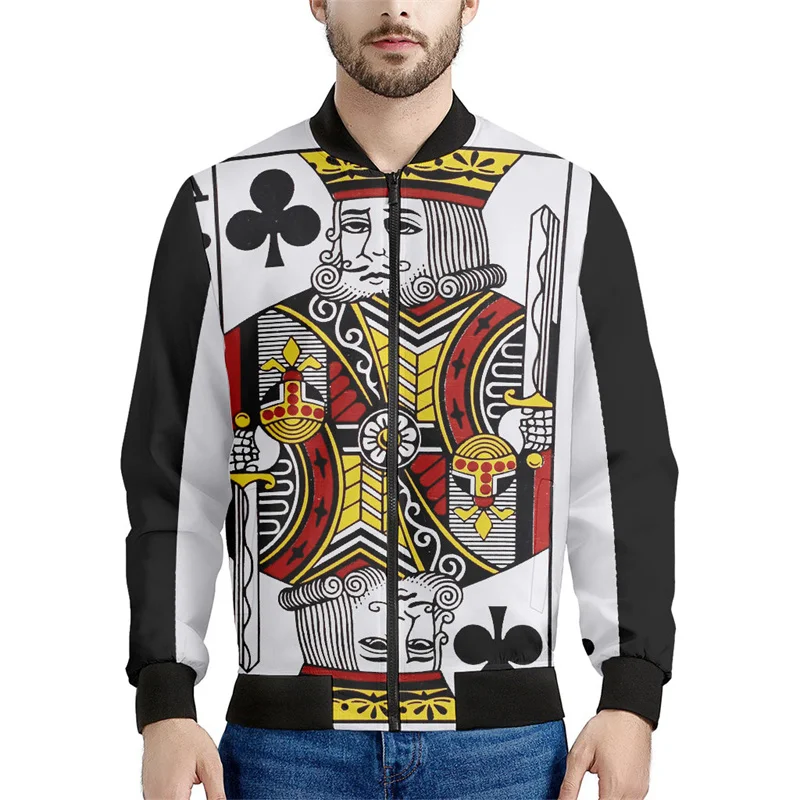 Playing Cards Graphic Jacket For Men Fashion Street 3d Printed Poker Zipper Jackets Casual Loose Coat Zip Up Bomber Sweatshirt