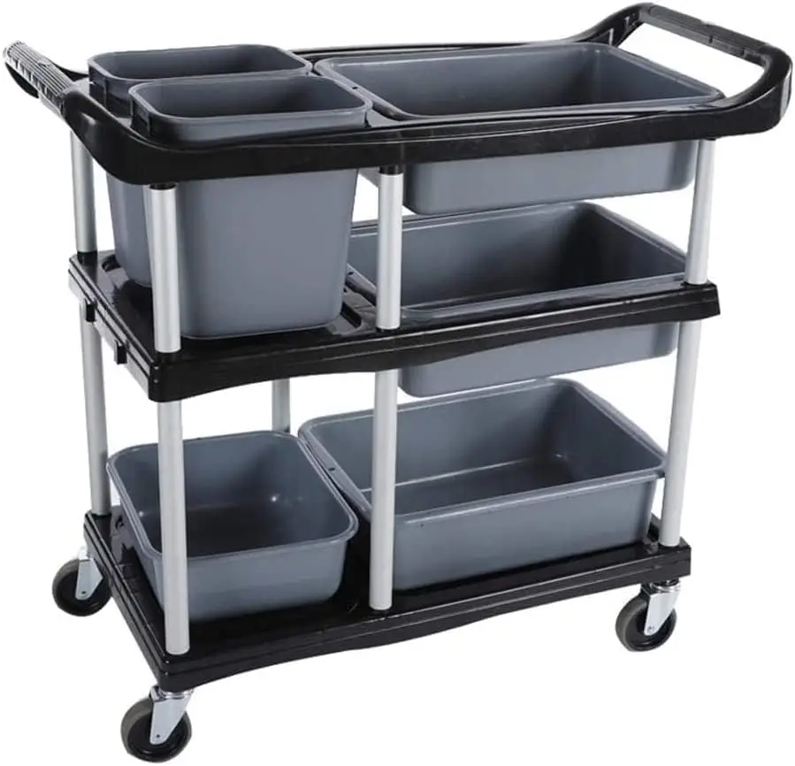 Cart,3-Tier Restaurant Cart with Mobile Shelving Unit and Wheels,Dish Cart for Restaurant for Hotels,Kitchens, Laundries (Black-