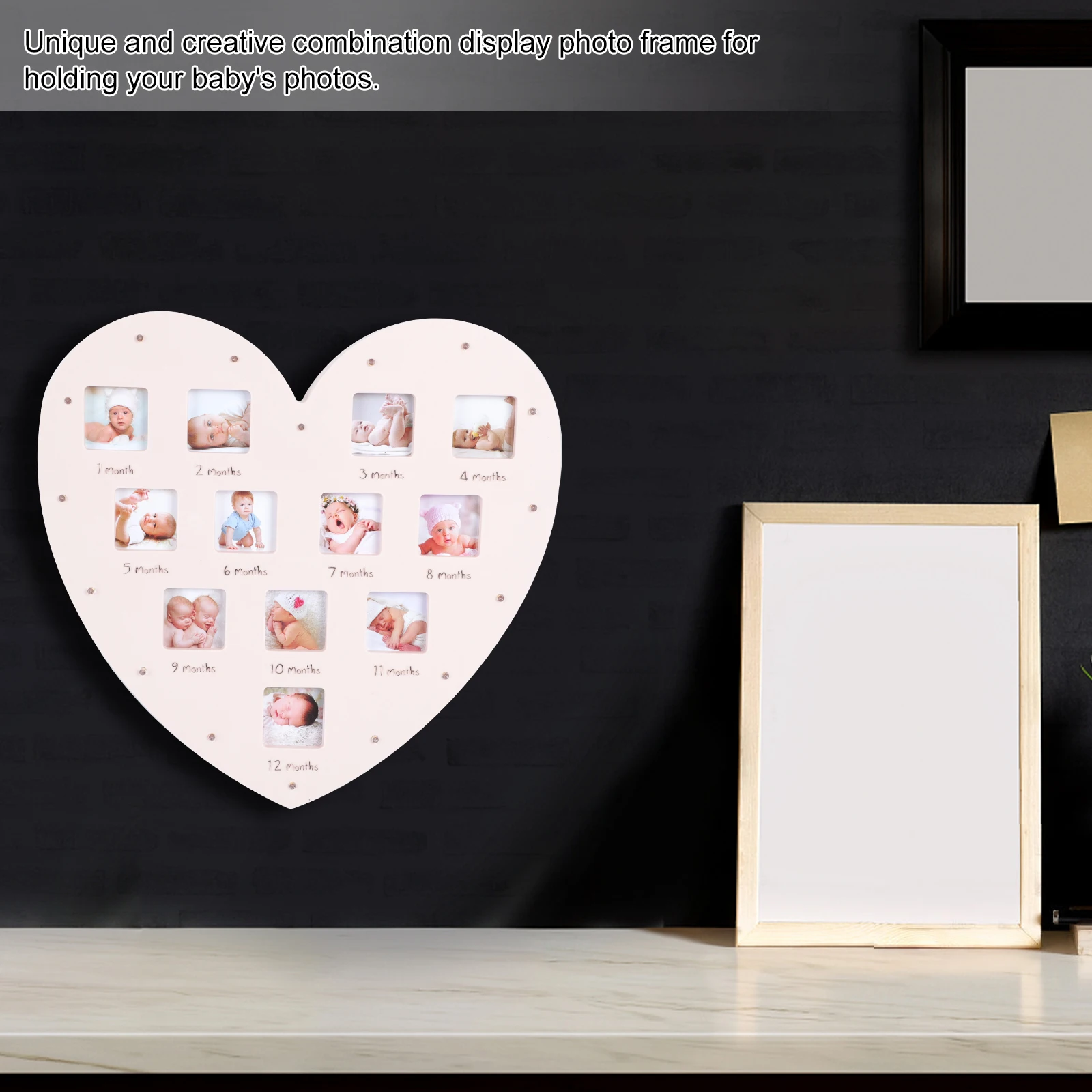 

Baby Growth Photo Frame 12 Months Heart Shape Lighted Picture Frame for First Year Baby Photos Plastic Infant Frames Desktop