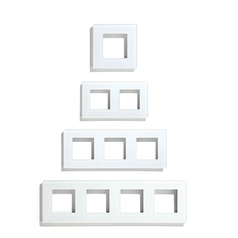 

Russia EU Standard Crystal Panel Wall Socket Frame Glass Switch Panel With Metal Plate 86/157/228/299mm White Black Golden