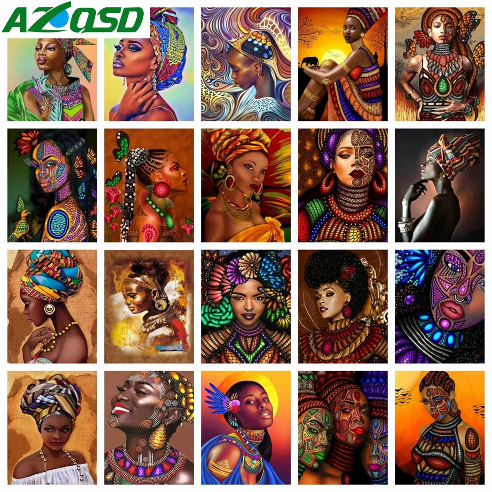 AZQSD 5d Diy Diamond Painting Woman India African Cross Stitch Embroidery Sale Portrait Needlework Full Drill Home Decor