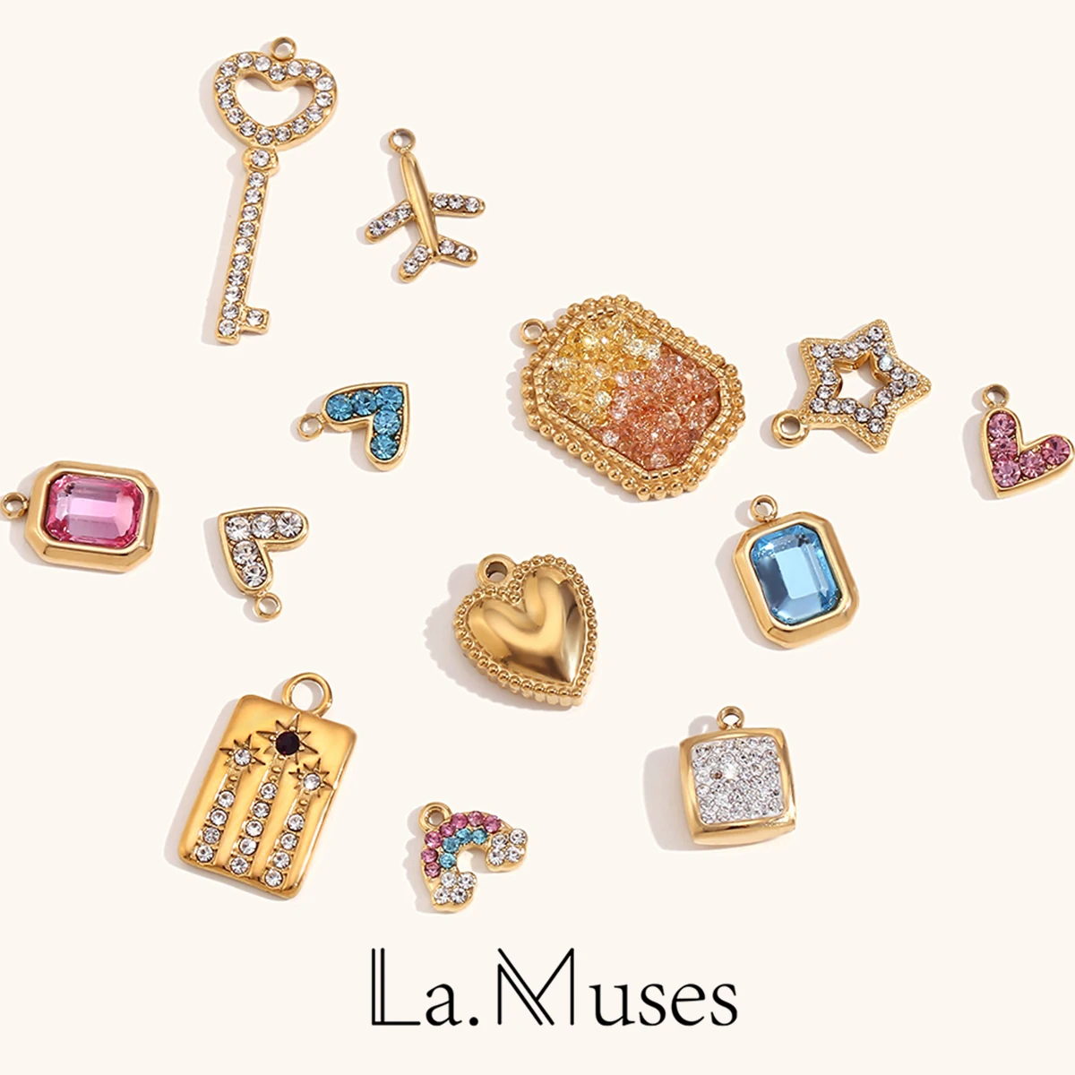 La. Muses Birthday Stone Key Love Cube Zirconia Charm Pendant For Earrings Necklaces Bracelet Jewelry Making Accessories Gifts