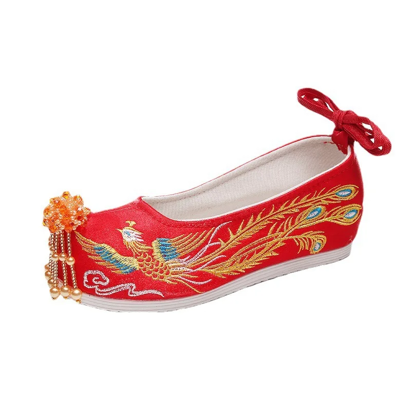 

ZJY02 Chinese-style Xiuhe wedding shoes for women, ancient style Hanfu shoes, embroidered shoes with pearls