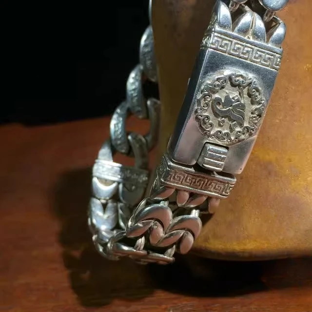 2026Antique Tibetan , men's six-character proverbs open bracelet, women's natal year domineering gift bracelet, bracelet.