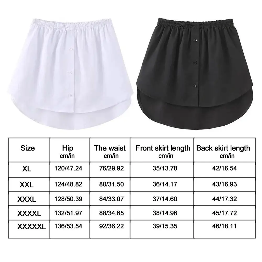 Underskirt destacável das mulheres, bainha falsa irregular, extensor de algodão, blusa Hem, camisa cauda, 5 tamanhos