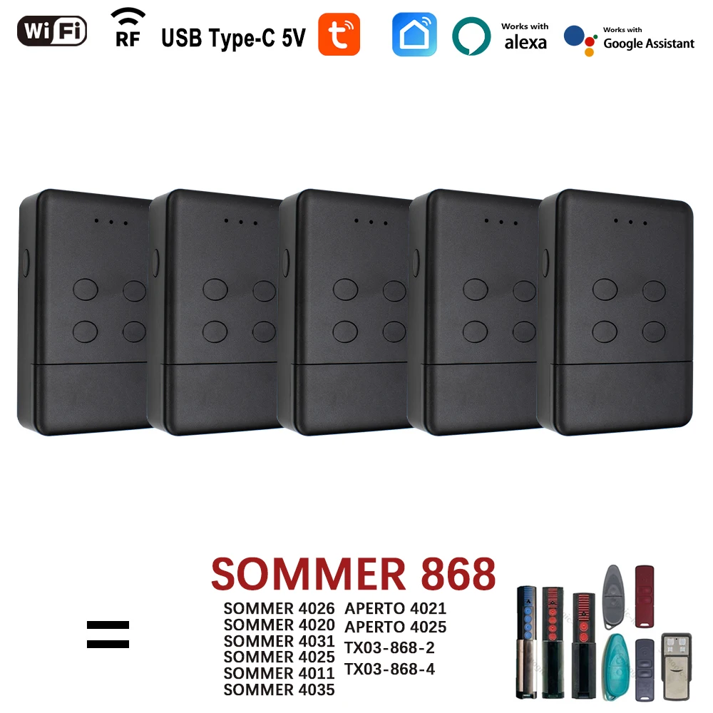 

1-10pcs WIFI Tuya SOMMER 868MHz 4026 TX03-868-2 4020 TX03-868-4 4031 Garage Door Smart Remote Voice Controller Alexa Google Home