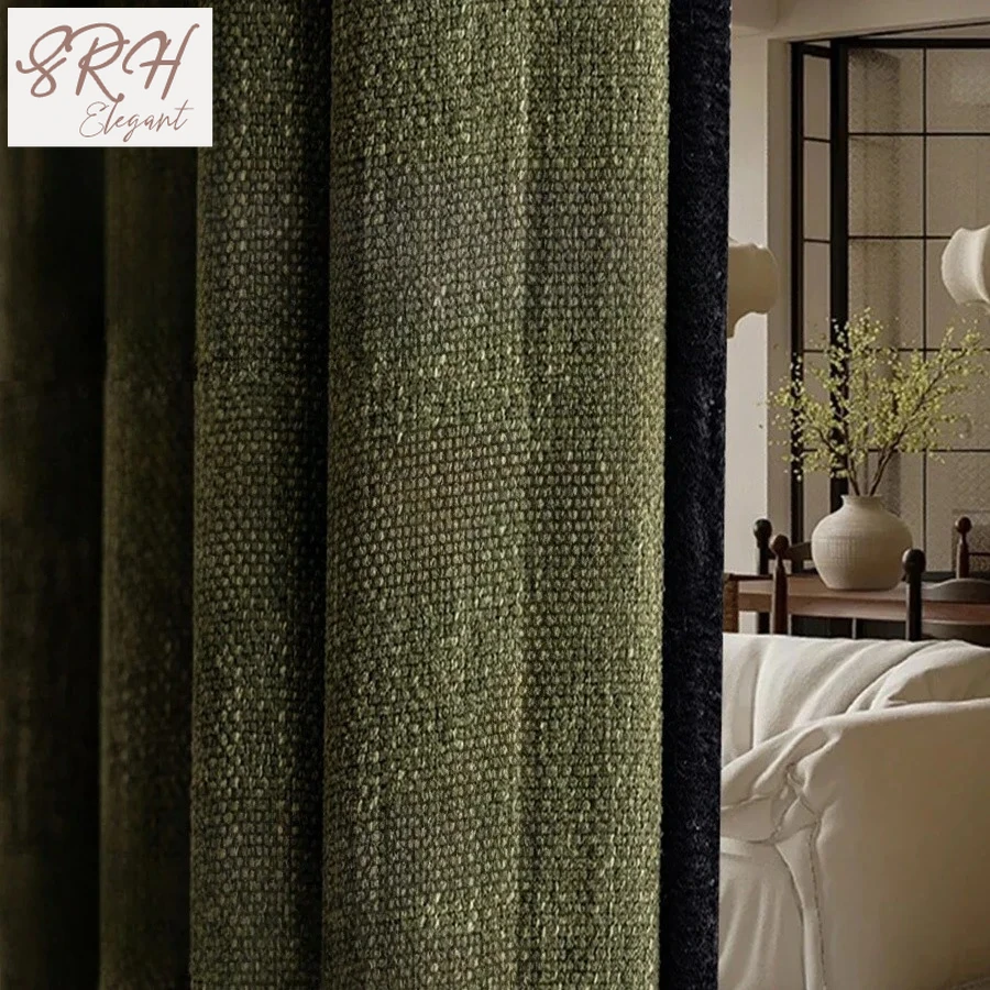 

French Light Luxury Medium and Antique Black Edge High-end Yarn-dyed Cotton and Linen Chenille Blackout Curtain Finished Bedroom