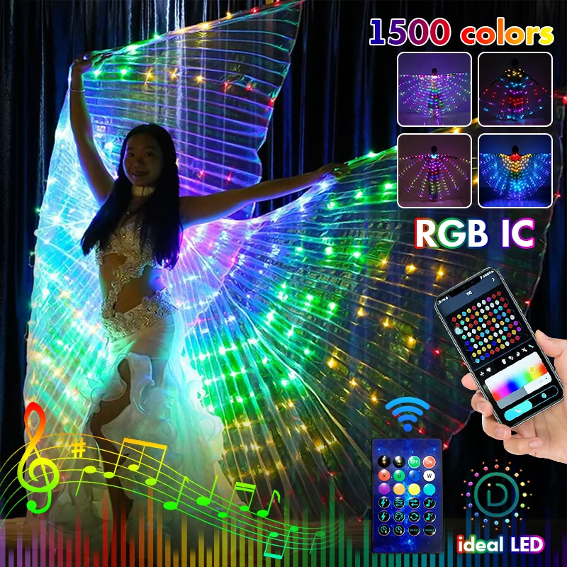 Belly Dancer Costume Rgbic Led Wing For Women Smsrt Bluetooth Remote Control Light Up Wings Music Neon Party Rave Cosplay Adult