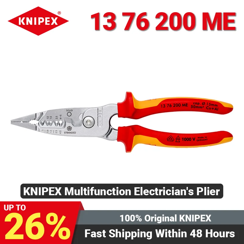 KNIPEX 13 76 200 ME Pliers Tools Multifunctional Electrician\'s Wire Stripper Pliers Insulated VDE Tested Chrome-Plated 200 mm