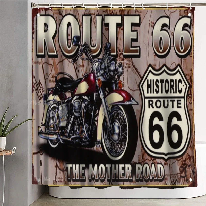 Retro Red Motor Historic Route 66 Metal Signs Cool The Mother Road Vintage Bord Shower Curtain By Ho Me Lili