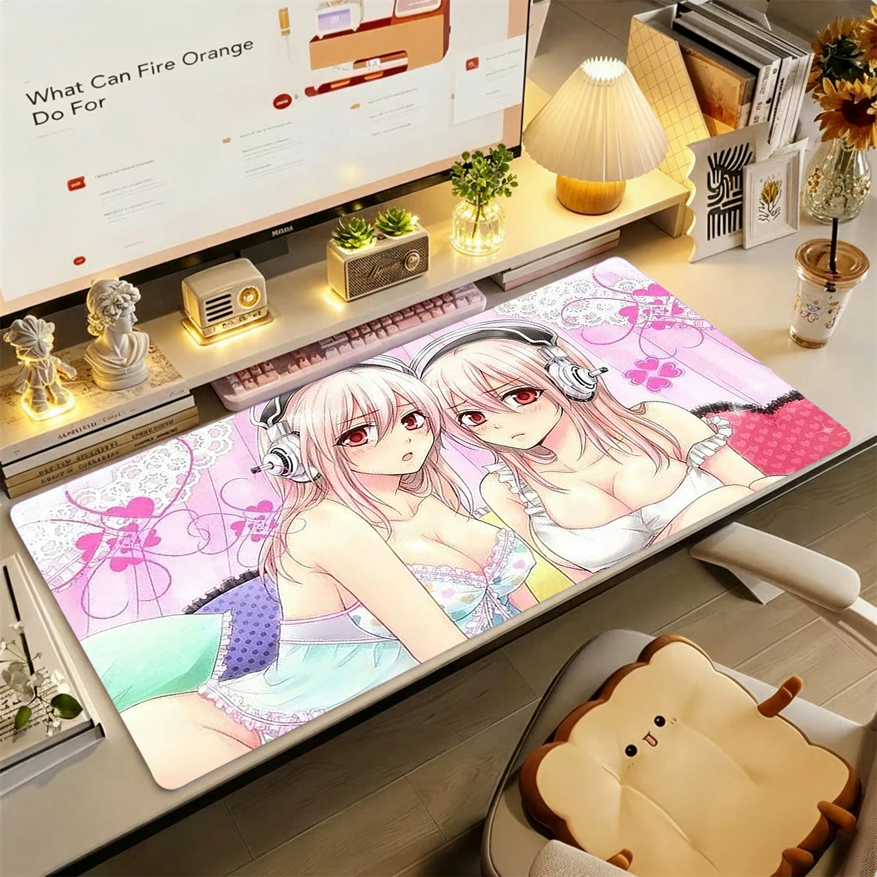 Pro Speed XXL Sweet Anime Girl Pink Gaming Mouse Pad Non-Slip Rubber Stitched Waterproof Desk Mat for PC Gamer Durable