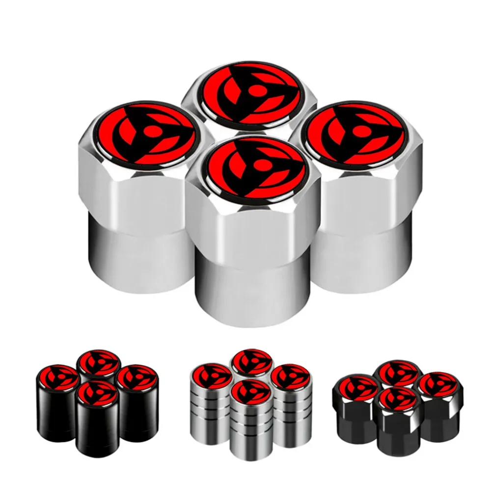 4PCS Car Styling  Stainless Steel Universal Auto Wheel Tire Valve Tyre Air Case For Sharingan Eye Japanese Anime Car Accessories