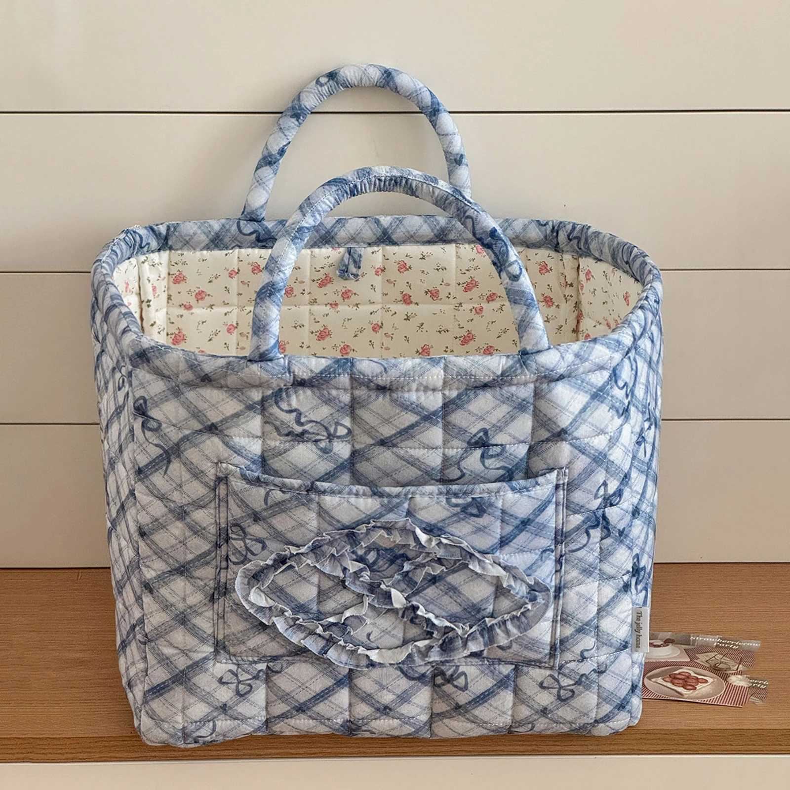 Cotton Boho Tote Organizer with Handles Portable Storage Bag Laundry Basket for Picnic Shopping Travel Car Bedroom