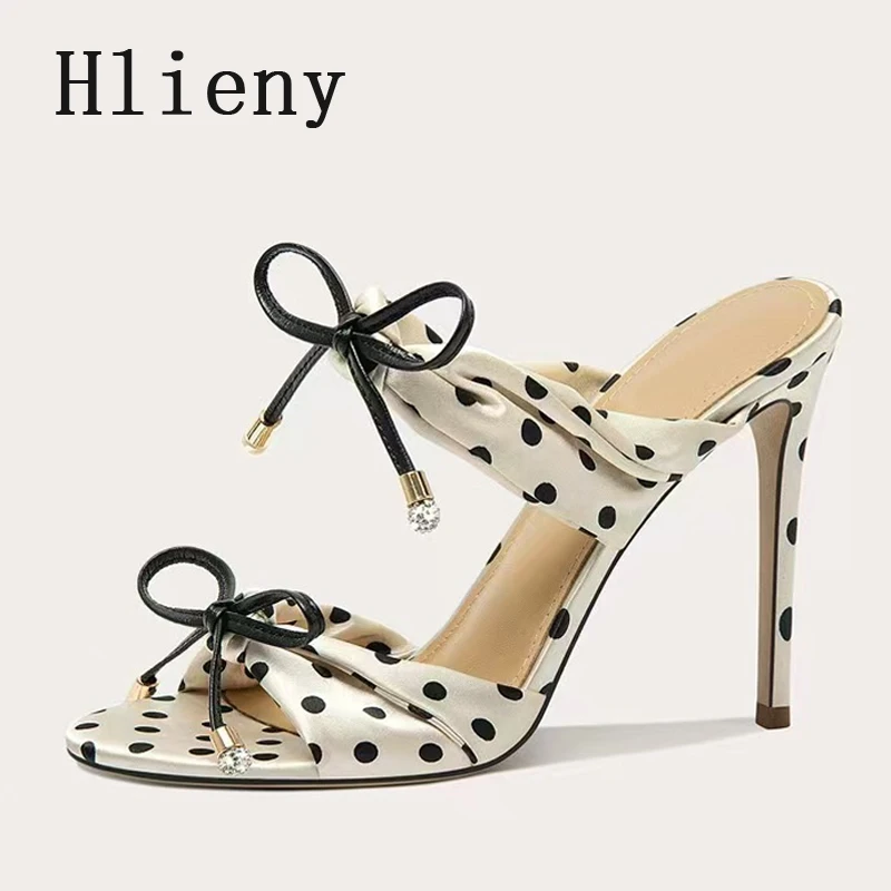 Hlieny Fashion Polka Dot Silk Women Slippers High Thin High Heels Modern Sandals Banquet Nightclub Party Dress Slides Shoes - view 2