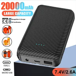 Przenośny Power Bank DC7.4V 20000mAh zasilacz bateria zewnętrzna do telefonu komórkowego do kurtka ocieplana kamizelki skarpety podgrzewana odzież