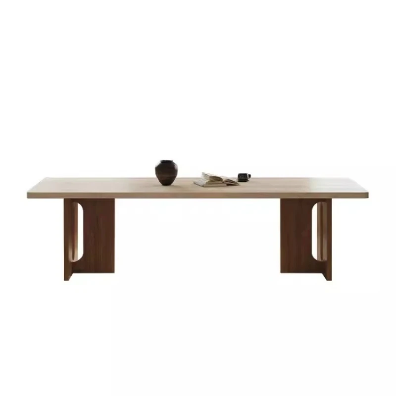 

Travertine rock slab dining table in the ancient style solid wood rectangular household dining table and chair combination