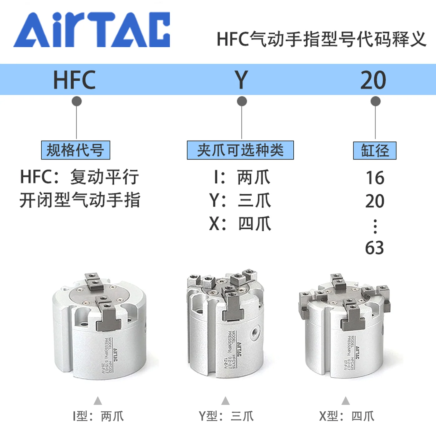 AirTAC  Pneumatic Air Gripper Parallel Open Close Finger Cylinder HFC 16 20 25 32 40 50 63mm Double Acting Built-in magnet