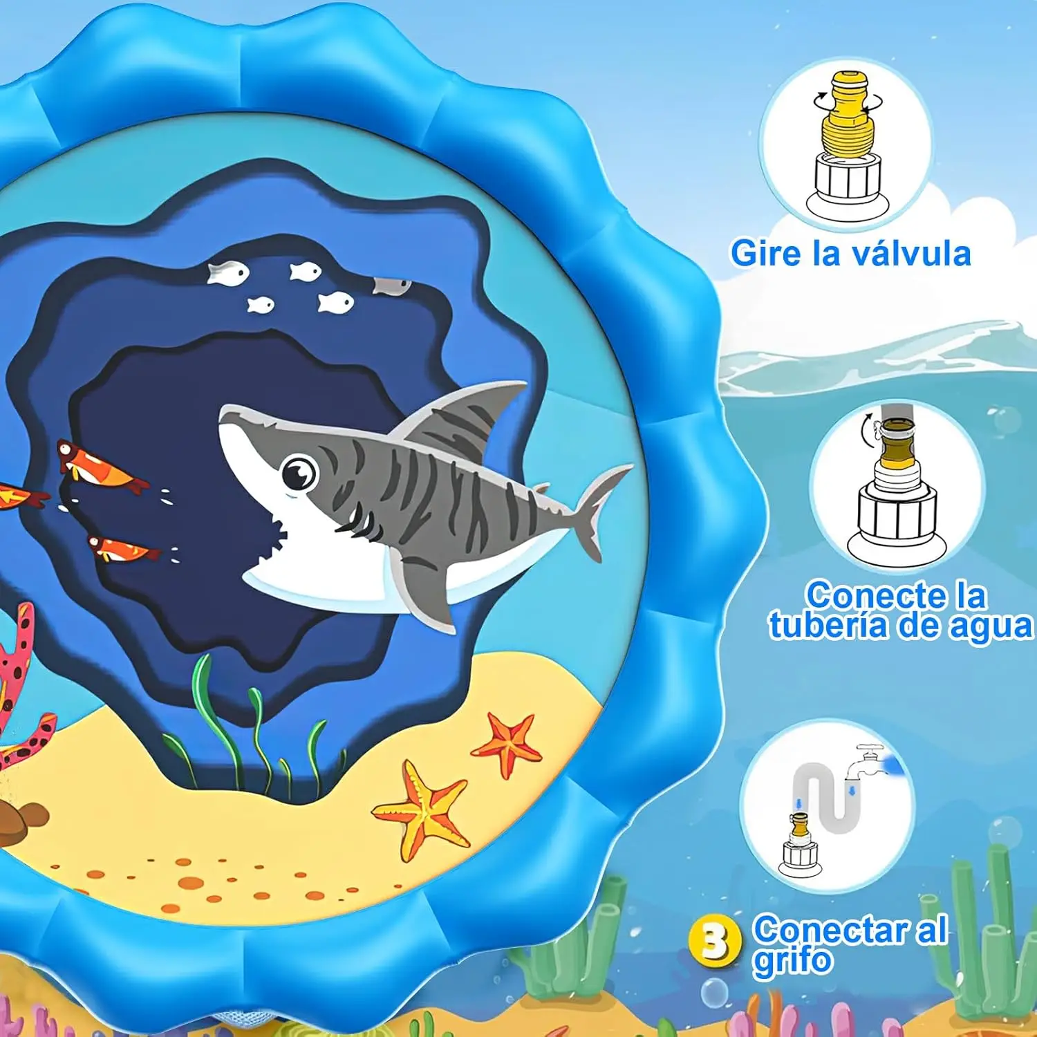 어린이와 강아지를 위한 수영장, 170CM 스플래시 패드, 어린이용 물놀이장, 두껍고 튼튼한 매트, 재미있는 물놀이 장난감