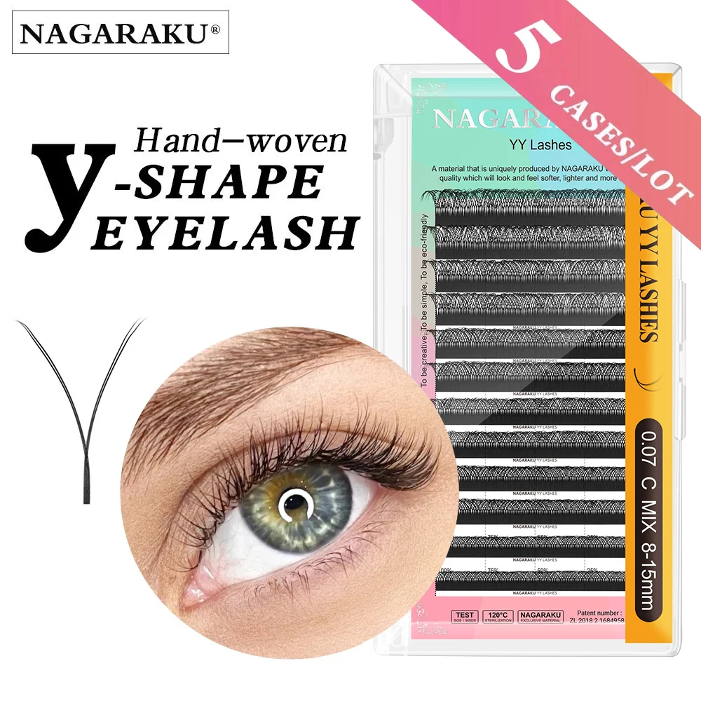 NAGARAKU 5 cases YY shape hand woven premium mink soft light natural eyelashes extension makeup mesh net cross false eyelash