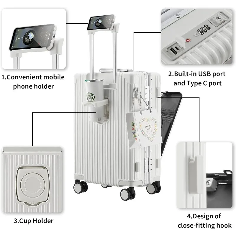 Imagem -04 - Moldura de Alumínio de Bagagem com Porta de Carregamento Usb Hardside Mala com Spinner Compartimento Frontal Tsa Bloqueio