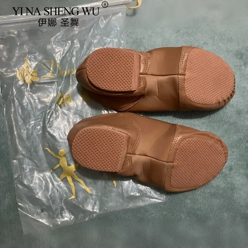 Chaussures de danse Jazz en cuir véritable, baskets de ballet à semelle antidérapante noire beige, de haute qualité pour adultes, pour filles et femmes