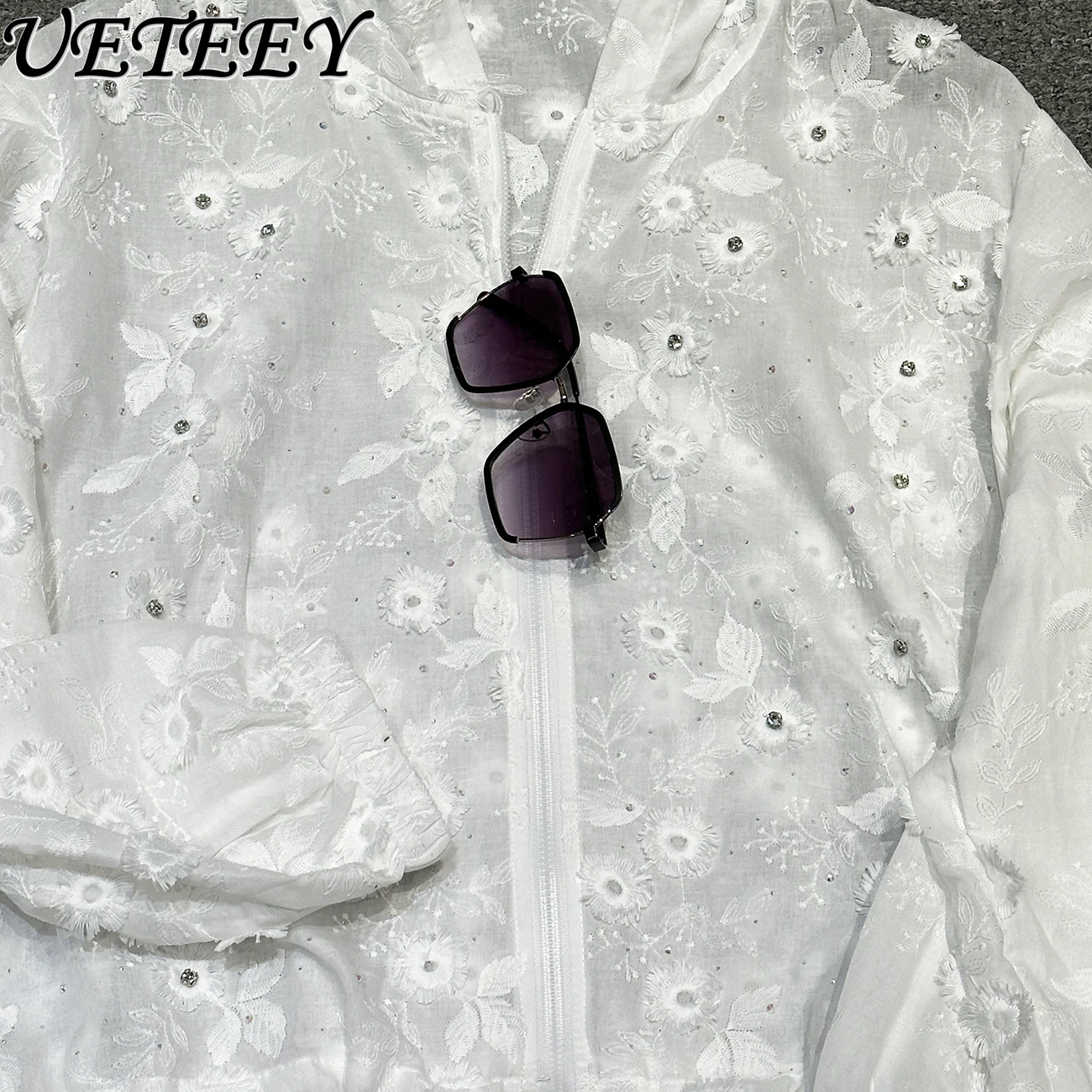 2025 Summer Heavy Industry New Embroidery Flower Hooded Long-sleeved Shirt Women's Loose Casual Solid Color Versatile Tops