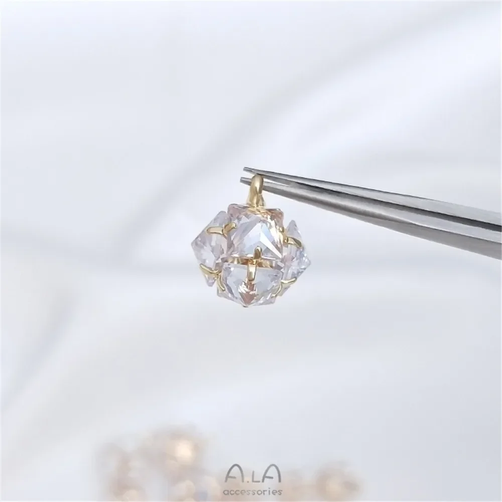 New diamond ball pendant 14K gold color set zircon ball pendant DIY flash zirconium ball pendant ornaments