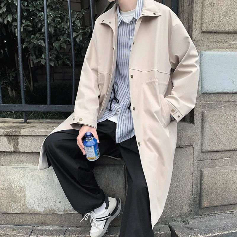 

Green Black Beige Trench Coat Men Fashion Oversized Long Coat Men Streetwear Loose Windbreaker Jacket Mens Overcoat M-2XL