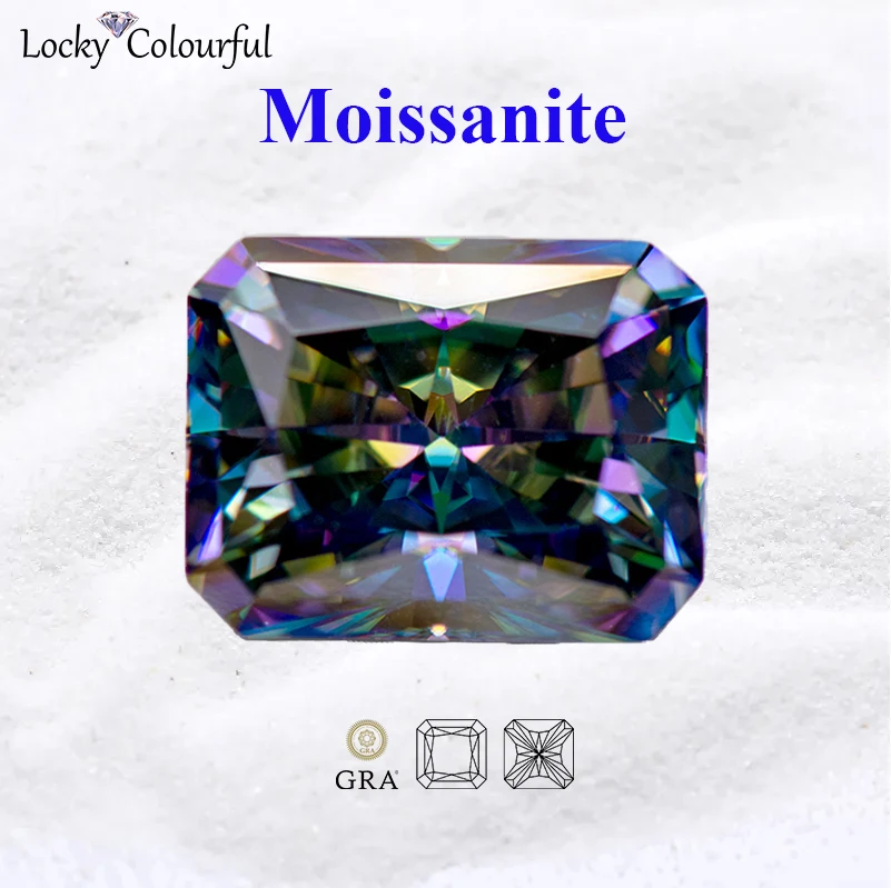 

Moissanite Radiant Cut VVS1 Rainbow Green Color with GRA Certificate for DIY Charms Beads Jewelry Making Necklace Rings Material