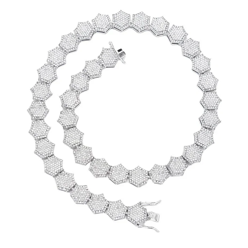 Hip Hop 15mm Bling CZ Stone Tennis Chain Choker Necklace Mens Women Iced Out Cuban Chain Necklaces Silver Color Jewelry