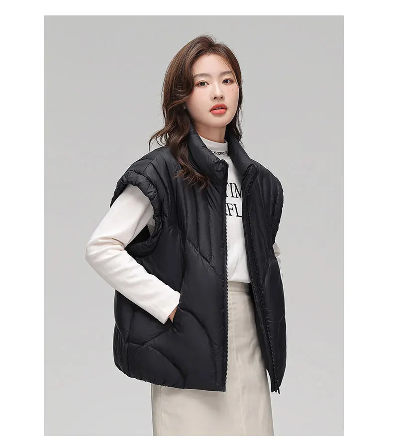 Women 2023 NEW Fashion Wide Loose Winter Waistcoat 90% White Duck Down Sleeveless Coat Spring Autumn Black Thick Vest