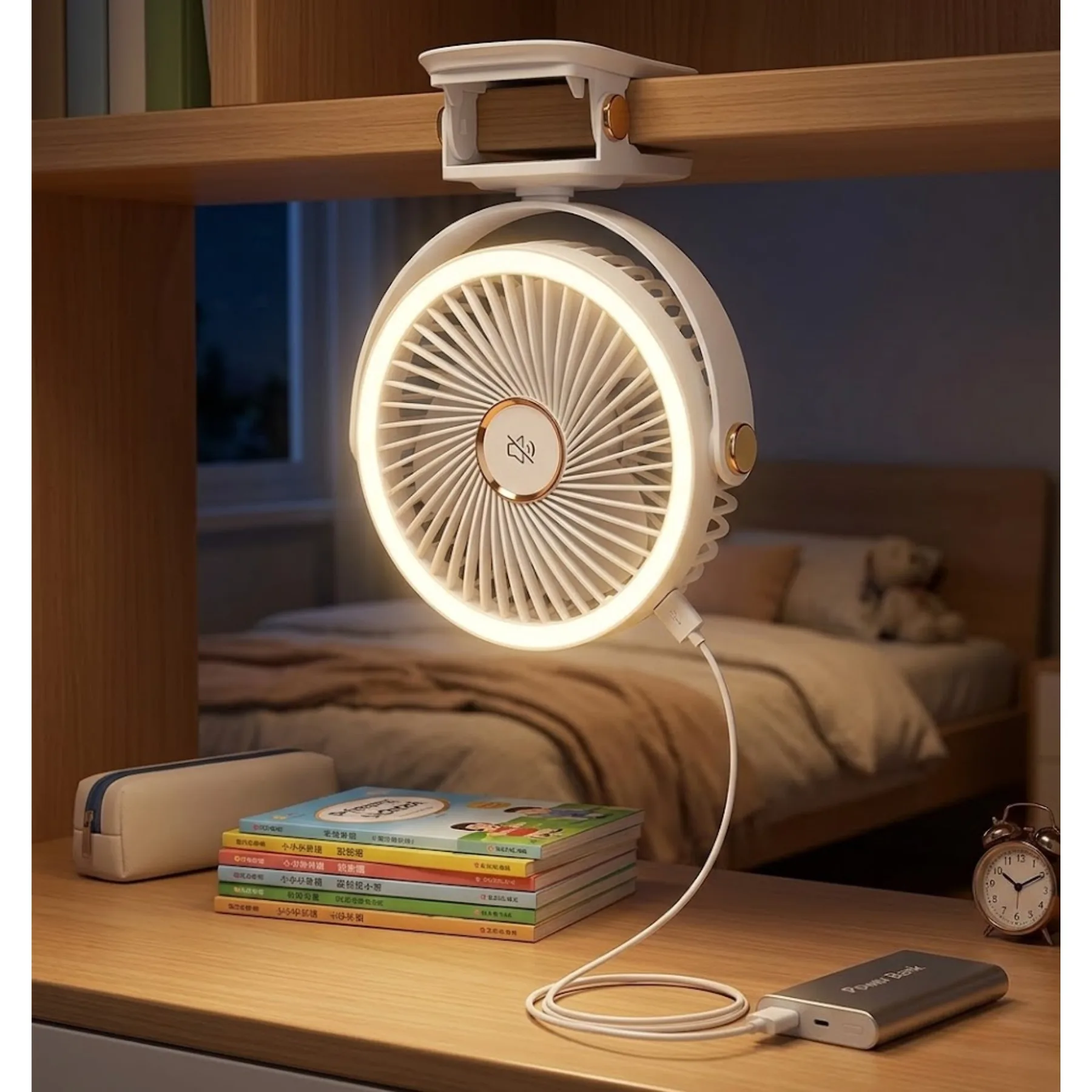 Clip-on Portable Desk Fan, Rechargeable Type-C Wireless Fan Adjustable Angle for Home Car Outdoor Camping