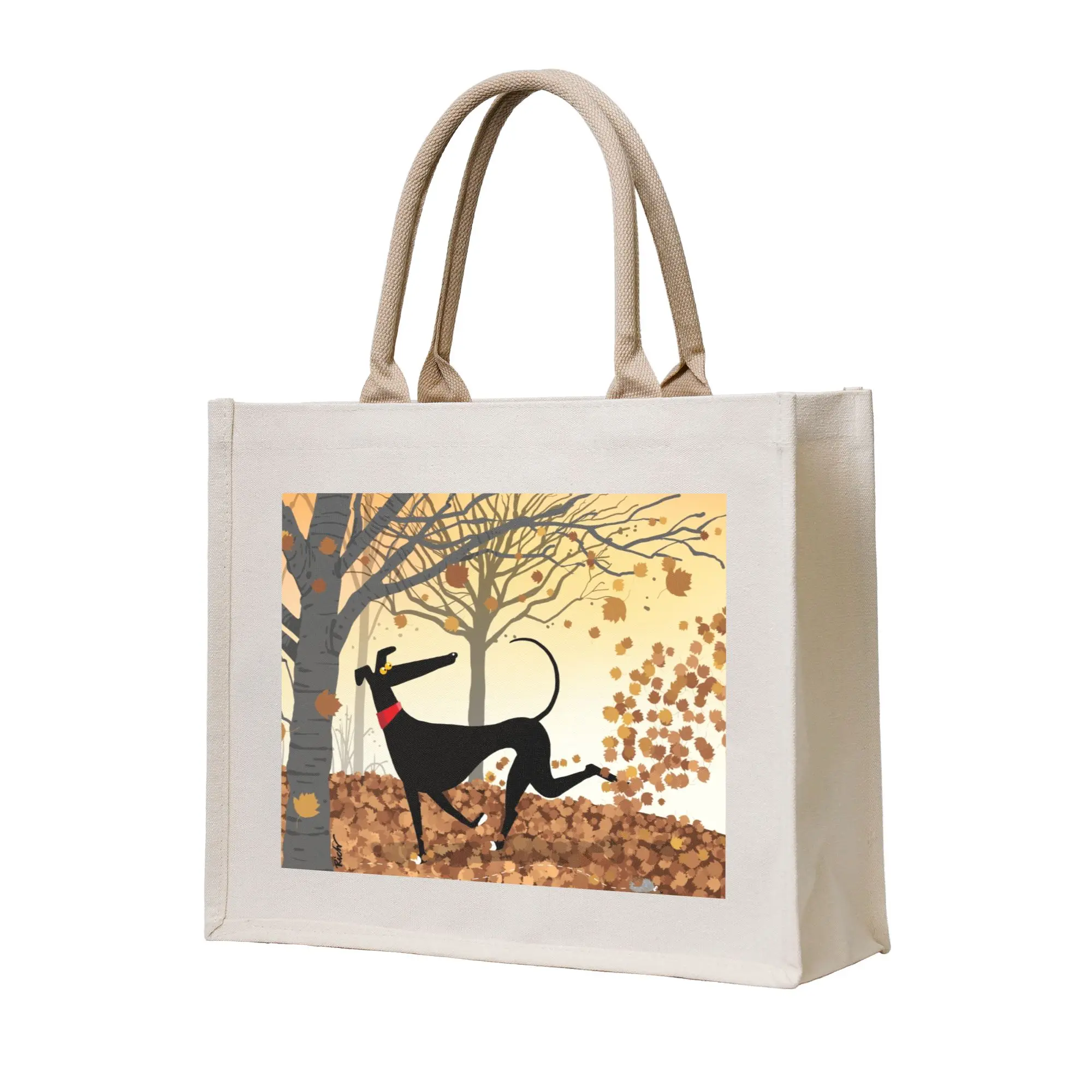 Custom Autumn Hound Shopping Bag Women Portable Large Capacity Groceries Greyhound Whippet Dog Shopper Tote Bags