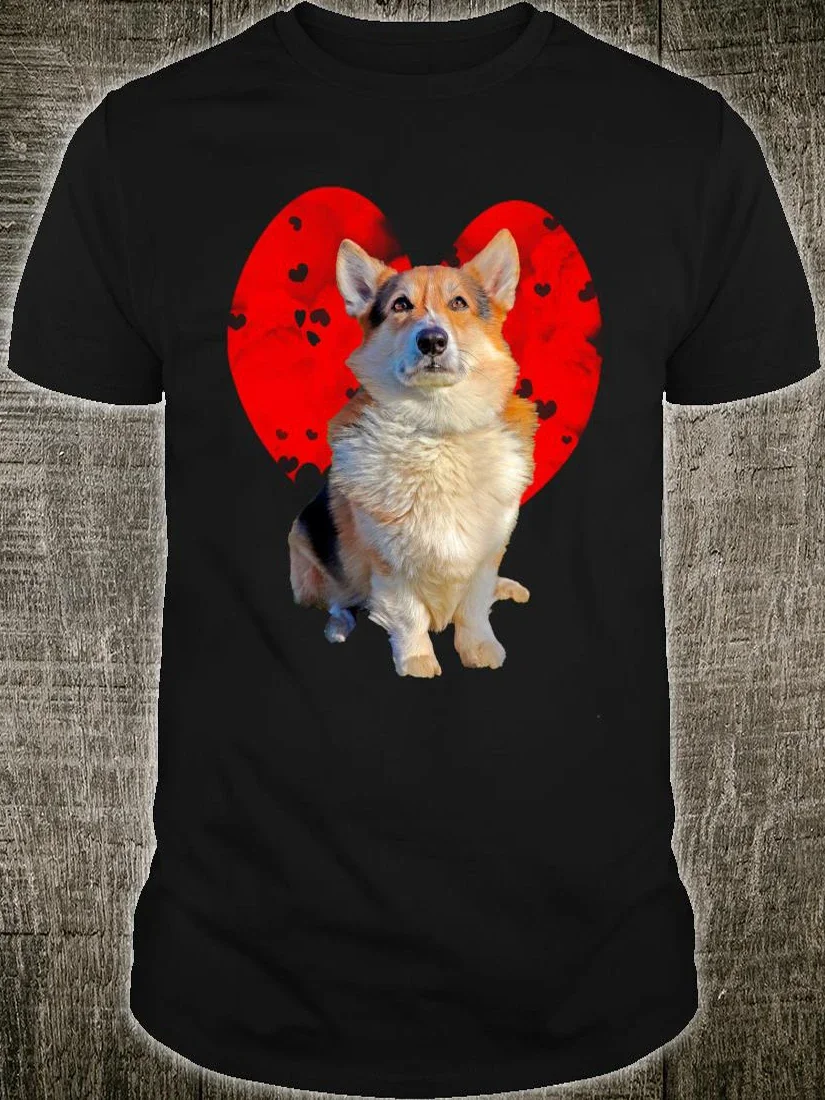 Corgi Clouds Red Heart Valentines Day Dog Lovers gift Mens T-Shirt. Summer Cotton Short Sleeve O-Neck Unisex T Shirt New S-3XL
