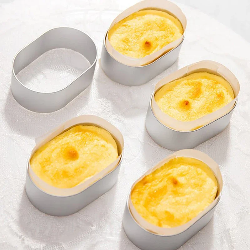 10Pcs Stainless Oval Mousse Cheesecake Mold Semi-cooked Ring Egg Tart 100Pcs High Temperature Oil Paper Cake Cutting Baking Tool