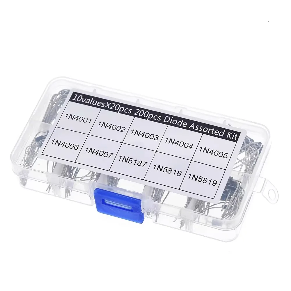

10 Values 200pcs Rectifier Diode Assorted Box Kit 1N4001 1N4002 1N4003 1N4004 1N4005 1N4006 1N4007 1N5817 1N5818 1N5819
