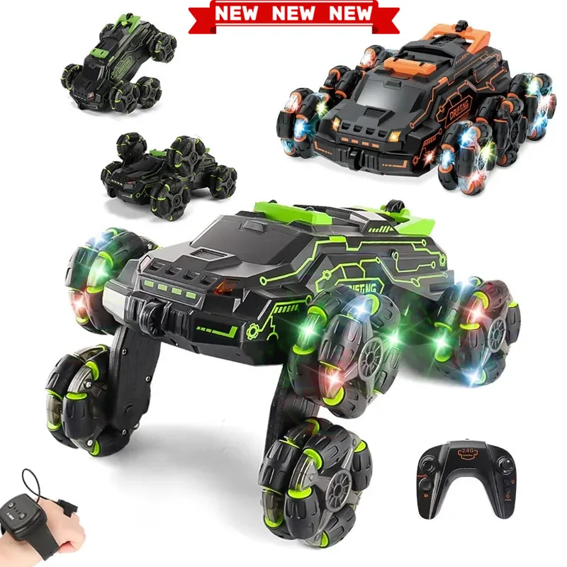 6 Wheels Spray RC Stunt Car 4WD Swing Arm Drift Vehicle Gesture Induction Deformation Remote Control Car with Light Boy RC Toys