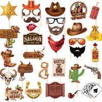 30pcs Wild West Cowboy Theme Beard Glasses Pattern Photography Props Birthday Anniversary Celebration Decoration Party Supplies